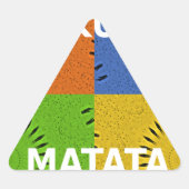 カラフルなポップアートコラージュ & "ハクナマタタ" メッセージ 三角形シール (正面)