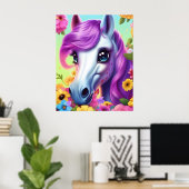 カラフルなポニーの馬の子供用壁ポスター ポスター (ホームオフィス)