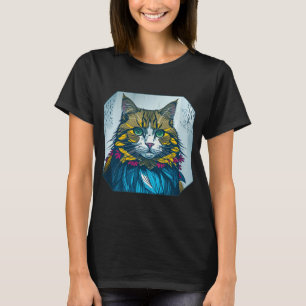 カラフルなポートレートアート 猫がカナリアの羽を食べた Tシャツ