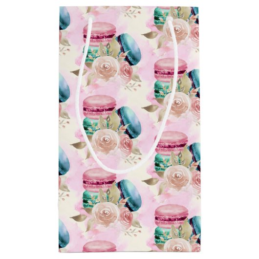 カラフルなマカロンと花の水彩模様 スモールペーパーバッグ (裏面)