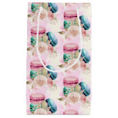 カラフルなマカロンと花の水彩模様 スモールペーパーバッグ (正面)