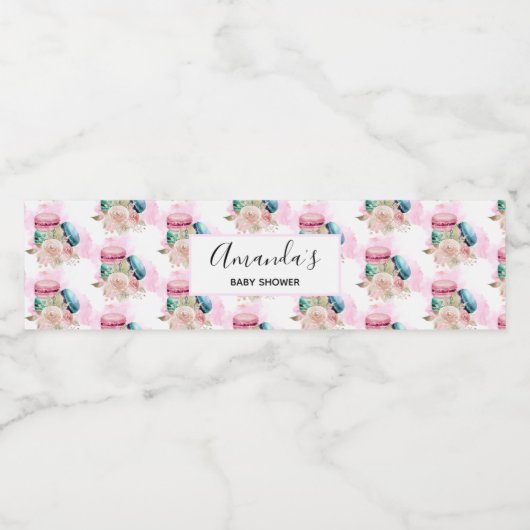 カラフルなマカロンと花の水彩模様 ペットボトルラベル (シングルラベル)