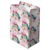 カラフルなマカロンと花の水彩模様 ミディアムペーパーバッグ (裏面アングル)