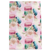 カラフルなマカロンと花の水彩模様 ミディアムペーパーバッグ (正面)