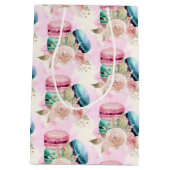 カラフルなマカロンと花の水彩模様 ミディアムペーパーバッグ (裏面)