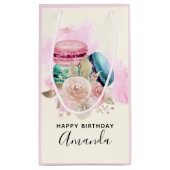 カラフルなマカロンと花の水彩画の誕生日 スモールペーパーバッグ (裏面)