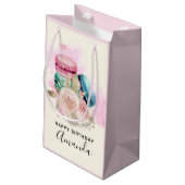 カラフルなマカロンと花の水彩画の誕生日 スモールペーパーバッグ (裏面アングル)