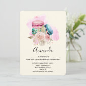 カラフルなマカロンと花の水彩画の誕生日 招待状 (スタンド正面)