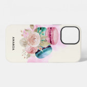 カラフルなマカロンと花の水彩画 iPhoneケース (裏面横)