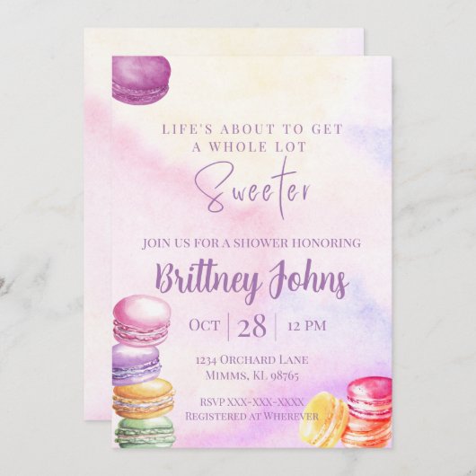 カラフルなマカロンにインスパイアされたシャワー招待状 招待状 (正面/裏面)