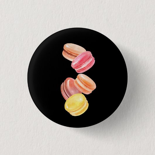 カラフルなマカロンの水彩画 缶バッジ (正面)