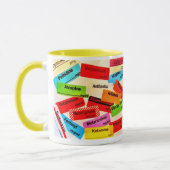 カラフルなマグの薬剤のラベル マグカップ (左)