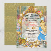 カラフルなマジカルアリスの不思議の国のお茶の誕生日パーティー 招待状 (正面/裏面)