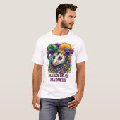 カラフルなマディグラのポッサム:道化師の仮面とビーズ Tシャツ (正面フル)