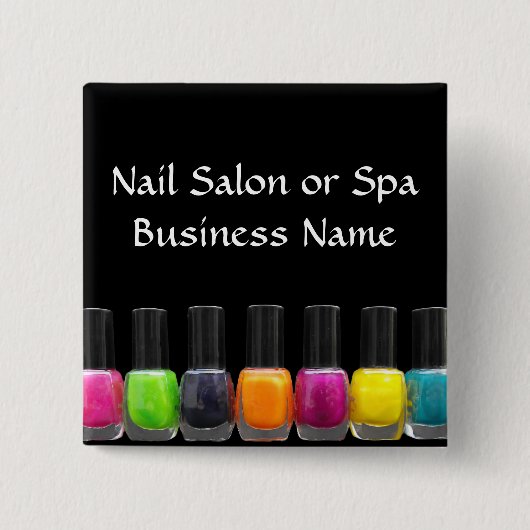 カラフルなマニキュアのボトル、ネイルサロン 缶バッジ (正面)