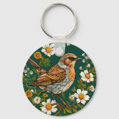 🐦 カラフルなマヒワの鳥の花柄の自然デザイン 🐦 キーホルダー (裏面)