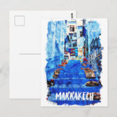カラフルなマラケシュ モロッコの建築 水彩画 ポストカード (正面/裏面)
