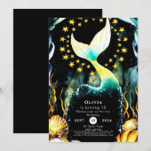 カラフルなマリンメイドの誕生日 招待状 (正面/裏面)