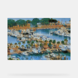 カラフルなマリーナの壁画 海岸の港のボート アクリルサイン