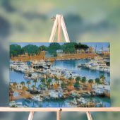 カラフルなマリーナの壁画 海岸の港のボート アクリルサイン (ニュートラル)