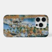 カラフルなマリーナの壁画 海辺の港のボート iPhoneケース (裏面横)