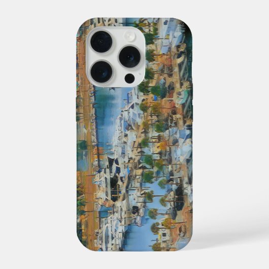 カラフルなマリーナの壁画 海辺の港のボート iPhoneケース (裏面)