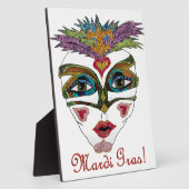 カラフルなマルディ・グラのグリッター・フェザーマスク フォトプラーク (側面)