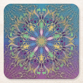 カラフルなマンダラ紙コースター スクエアペーパーコースター