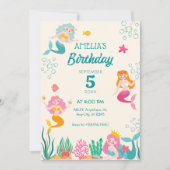 カラフルなマーメイド アンダーザシー 誕生日 招待状 (正面)