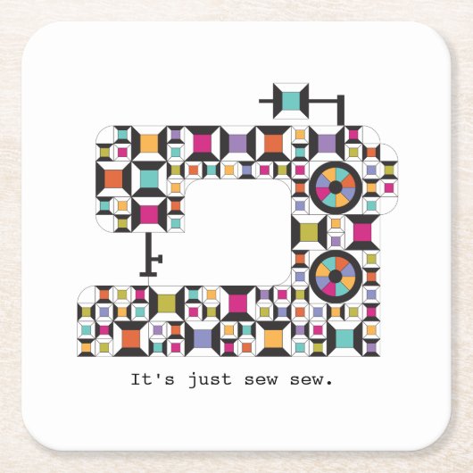 カラフルなミシンのキルトパターンコースター スクエアペーパーコースター (正面)