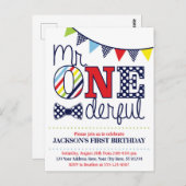 カラフルなミスター ワンダフル 誕生日招待状 ポストカード (正面/裏面)