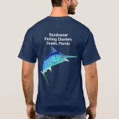 カラフルなメカジキの魚釣りの広告宣伝 Tシャツ (裏面)