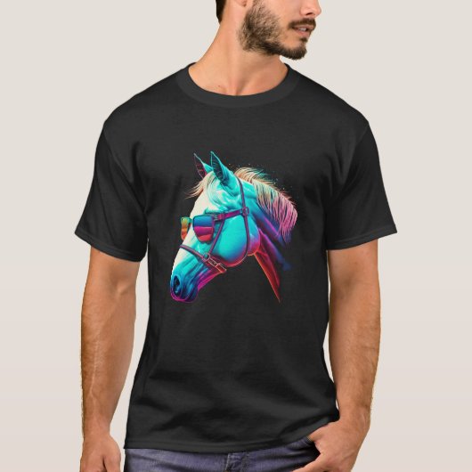 カラフルなメガネ馬グラフィック Tシャツ (正面)