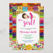カラフルなメキシカンガール フローラルフィエスタ ベイビーシャワー 招待状 (正面/裏面)