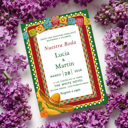 カラフルなメキシコのフィエスタでの私たちの結婚式 招待状