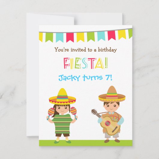 カラフルなメキシコのフィエスタの子供の誕生日招待状 招待状 (正面)