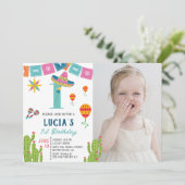 カラフルなメキシコのフィエスタサボテン 写真 1歳の誕生日 招待状 (スタンド正面)