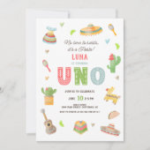 カラフルなメキシコのフィエスタ ファーストバースデー 招待状 (正面)