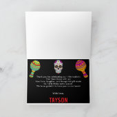 カラフルなメキシコの死者の日のSugar+Skulls+Day+1歳の誕生日 サンキューカード (内部)