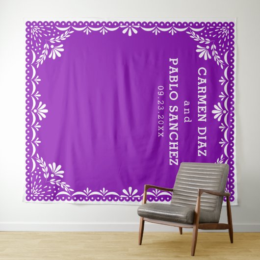 カラフルなメキシコの結婚式 Papel Picado タペストリー (インサイチュ(横))