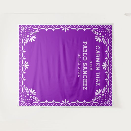 カラフルなメキシコの結婚式 Papel Picado タペストリー (正面(横))