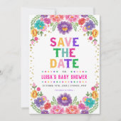 カラフルなメキシコの花のフィエスタ Save the Date 招待状 (正面)