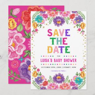 カラフルなメキシコの花のフィエスタ Save the Date 招待状