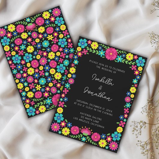カラフルなメキシコの花の結婚式の招待状 案内状