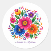 カラフルなメキシコの花嫁衣装の結婚式 ラウンドシール (正面)