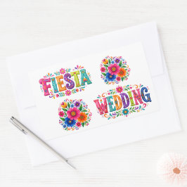カラフルなメキシコの花嫁衣装の結婚式 長方形シール