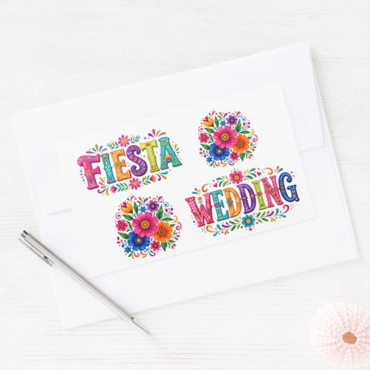 カラフルなメキシコの花嫁衣装の結婚式 長方形シール (封筒)