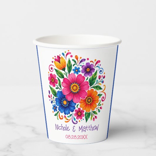 カラフルなメキシコの花柄ウェディング 紙コップ (正面)