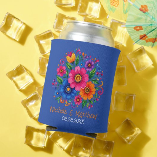 カラフルなメキシコの花柄 ウェディングパーティーのギフト 缶クーラー (インサイチュ 夏)