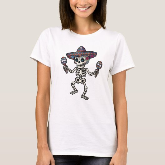カラフルなメキシコスケルトン Tシャツ (正面)